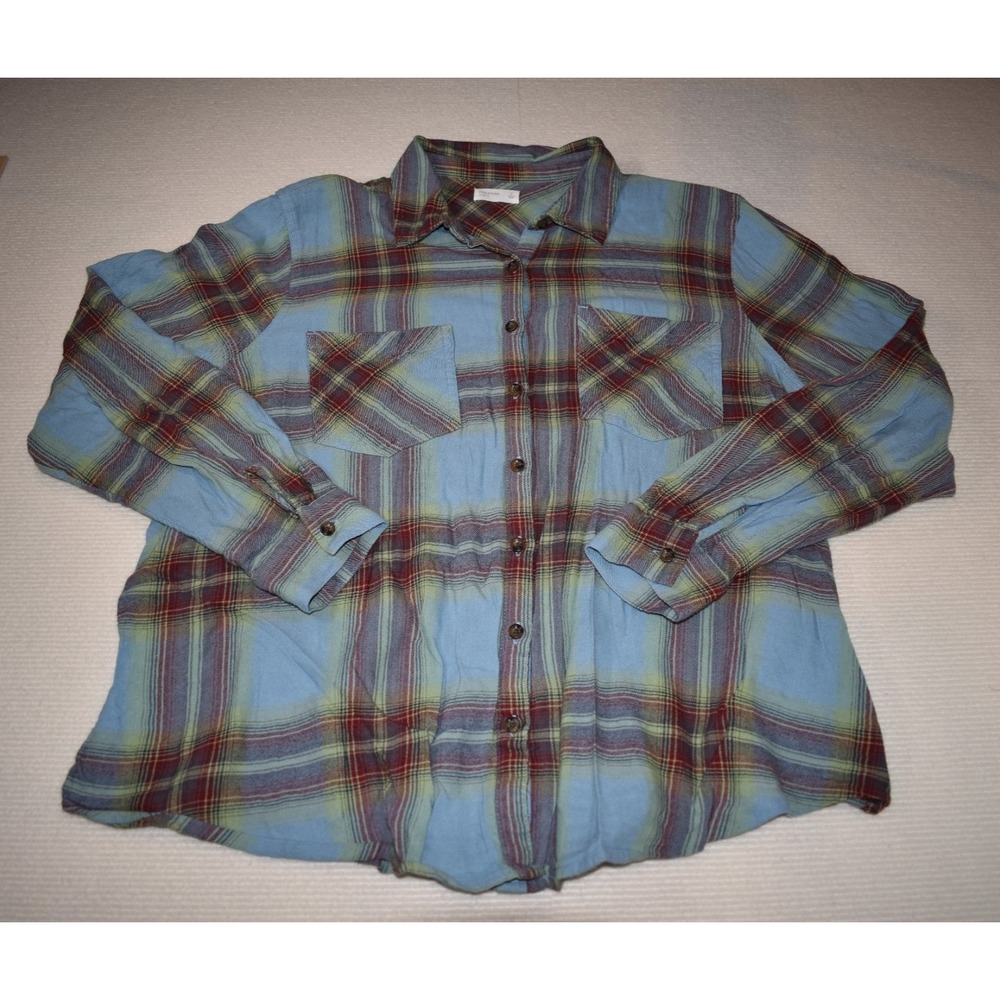 Maurices Shirt Women's Size 2, Green Red Blue Plaid Long Sleeve Button Up